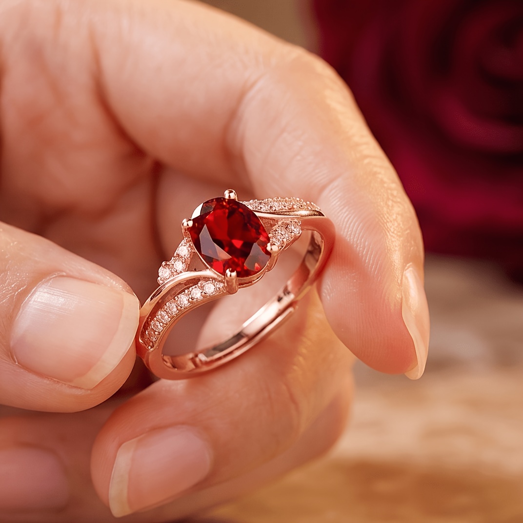 Women's Rose-Golden Tone Twisted Open Ring with Synthetic Zirconia